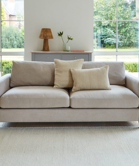 Ava 3 Seater Sofa - Soft Beige with Pale Oak Legs