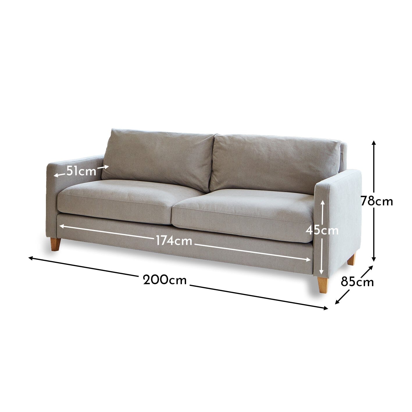 Ava 3 Seater Sofa - Soft Beige with Pale Oak Legs - Image 8