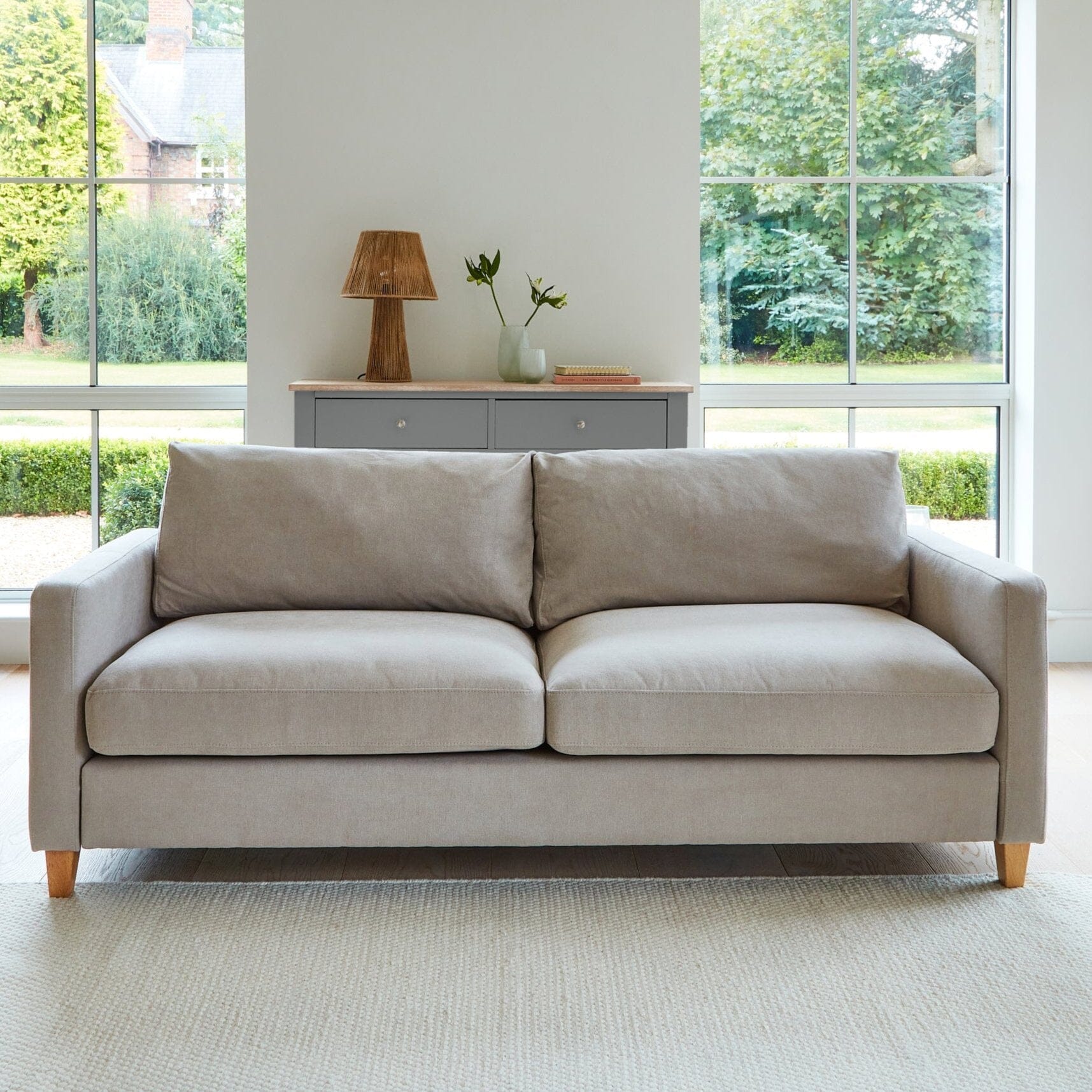 Ava 3 Seater Sofa - Soft Beige with Pale Oak Legs - Image 3