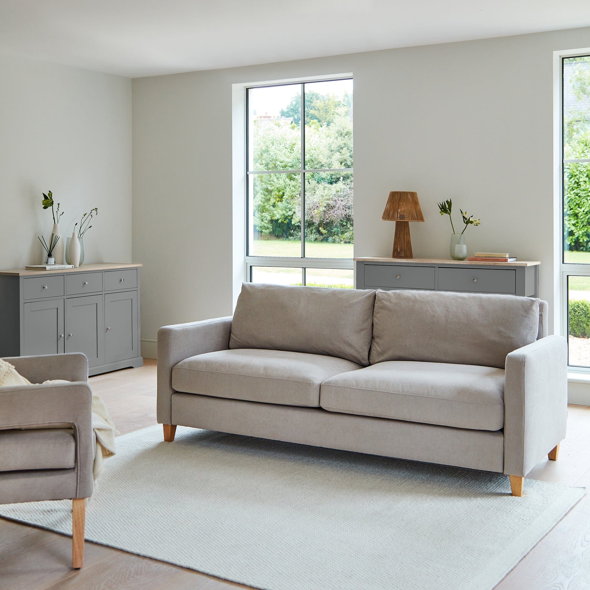 Ava 3 Seater Sofa - Soft Beige with Pale Oak Legs - Image 5