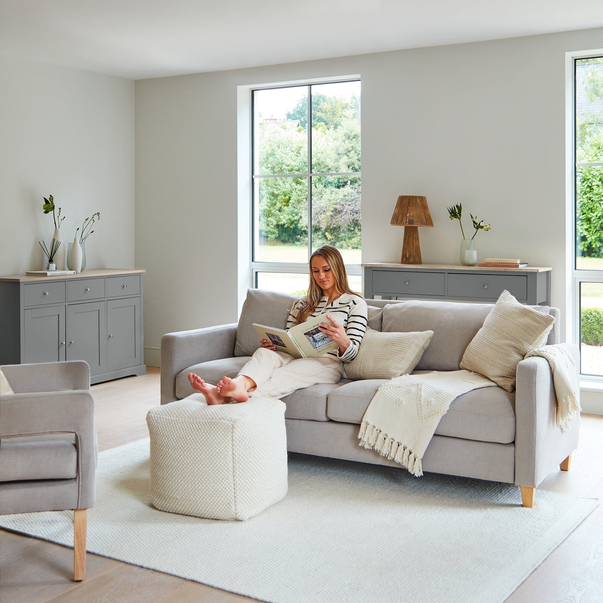 Ava 3 Seater Sofa - Soft Beige with Pale Oak Legs - Image 4