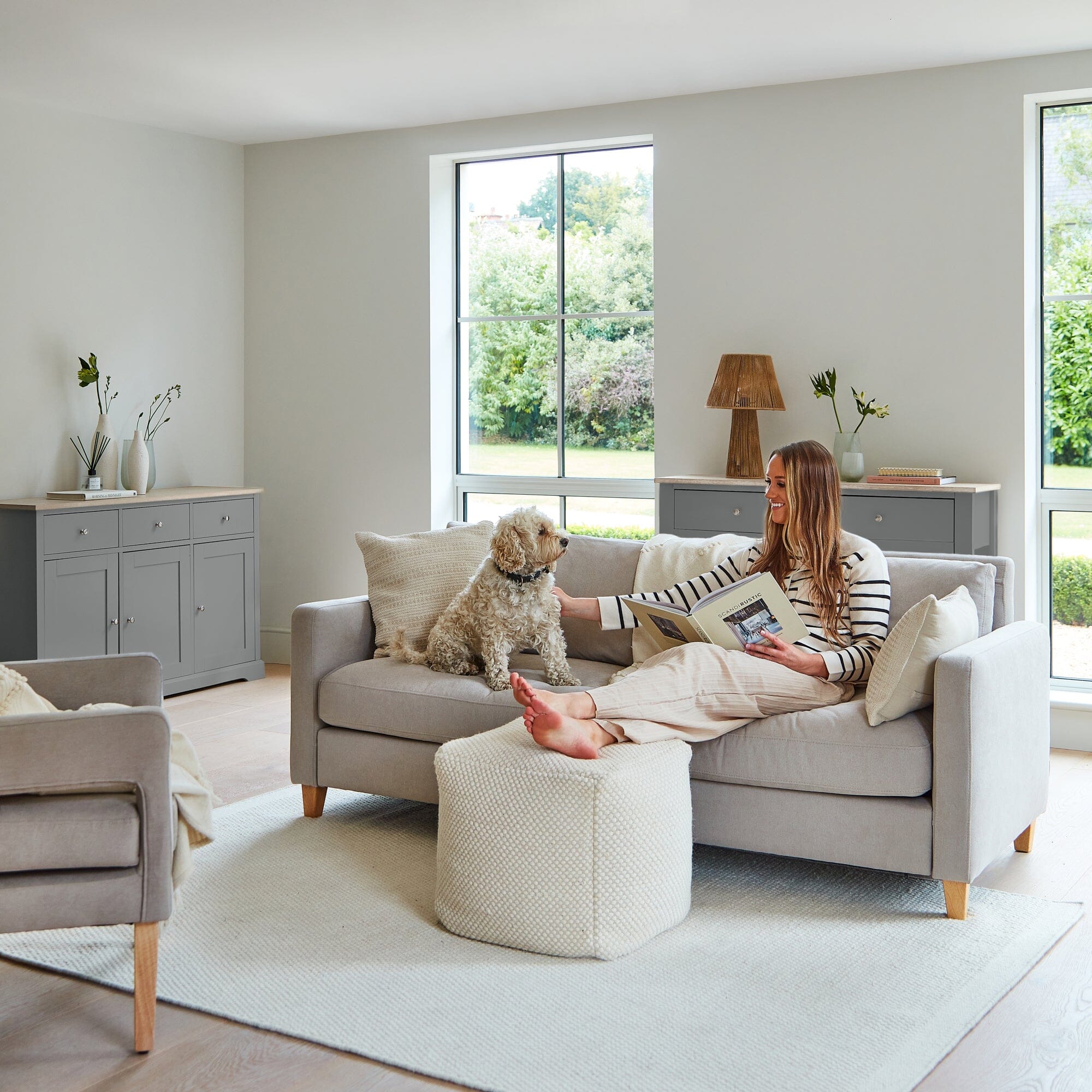 Ava 3 Seater Sofa - Soft Beige with Pale Oak Legs - Image 2