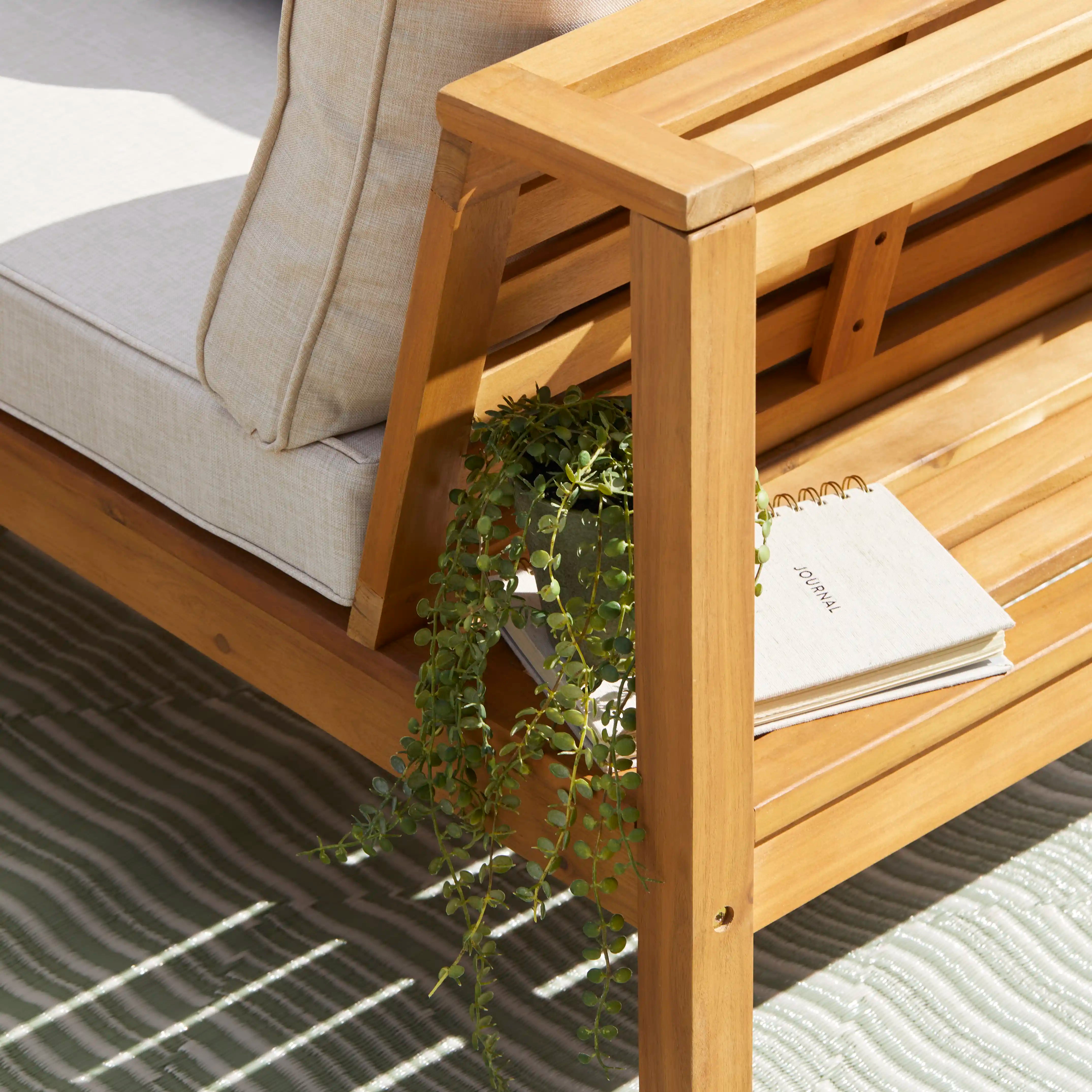 Dakota Wooden Garden Corner Sofa Set with Cream Parasol - Sand Cushions - Image 12