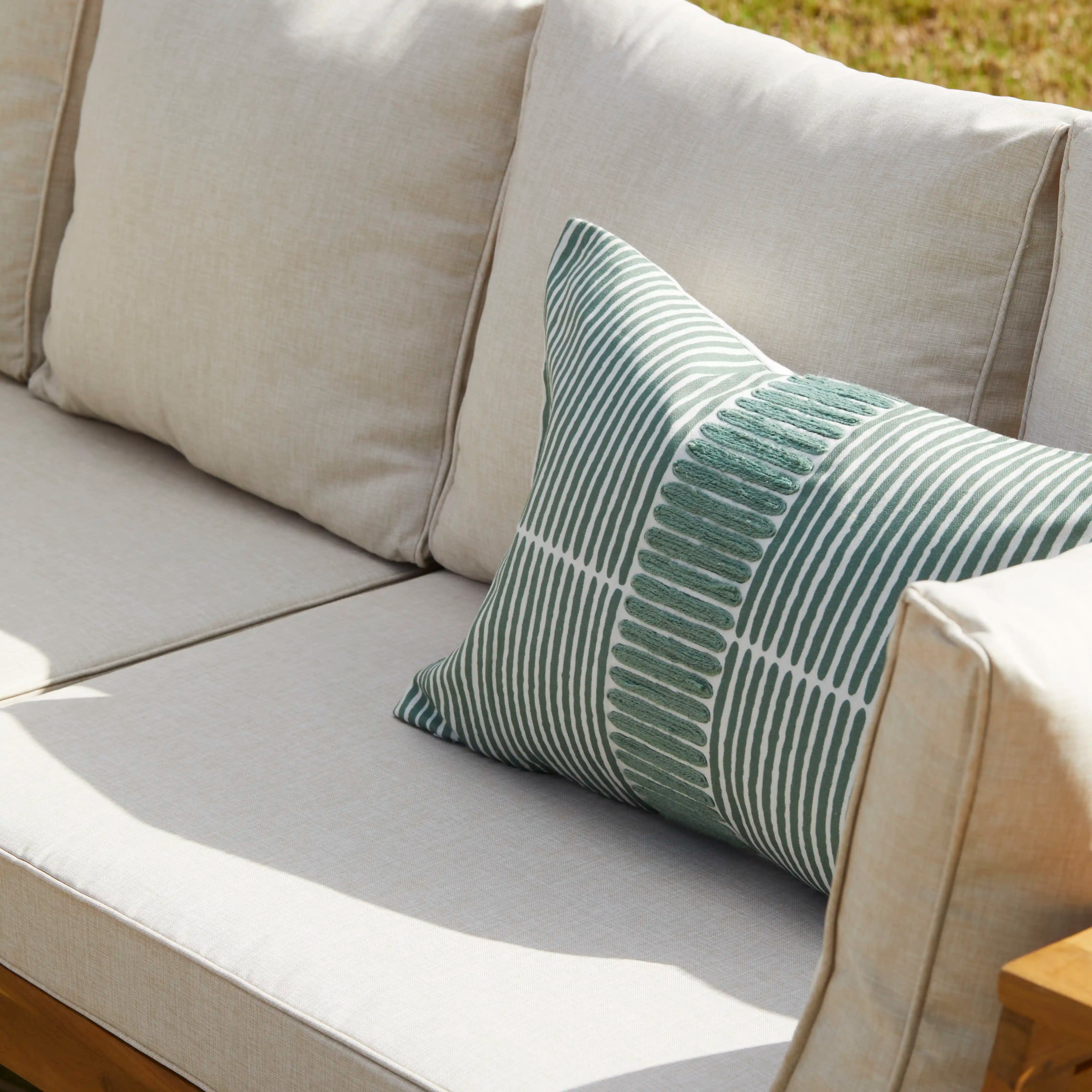 Dakota Wooden Garden Corner Sofa Set with Cream Parasol - Sand Cushions - Image 4