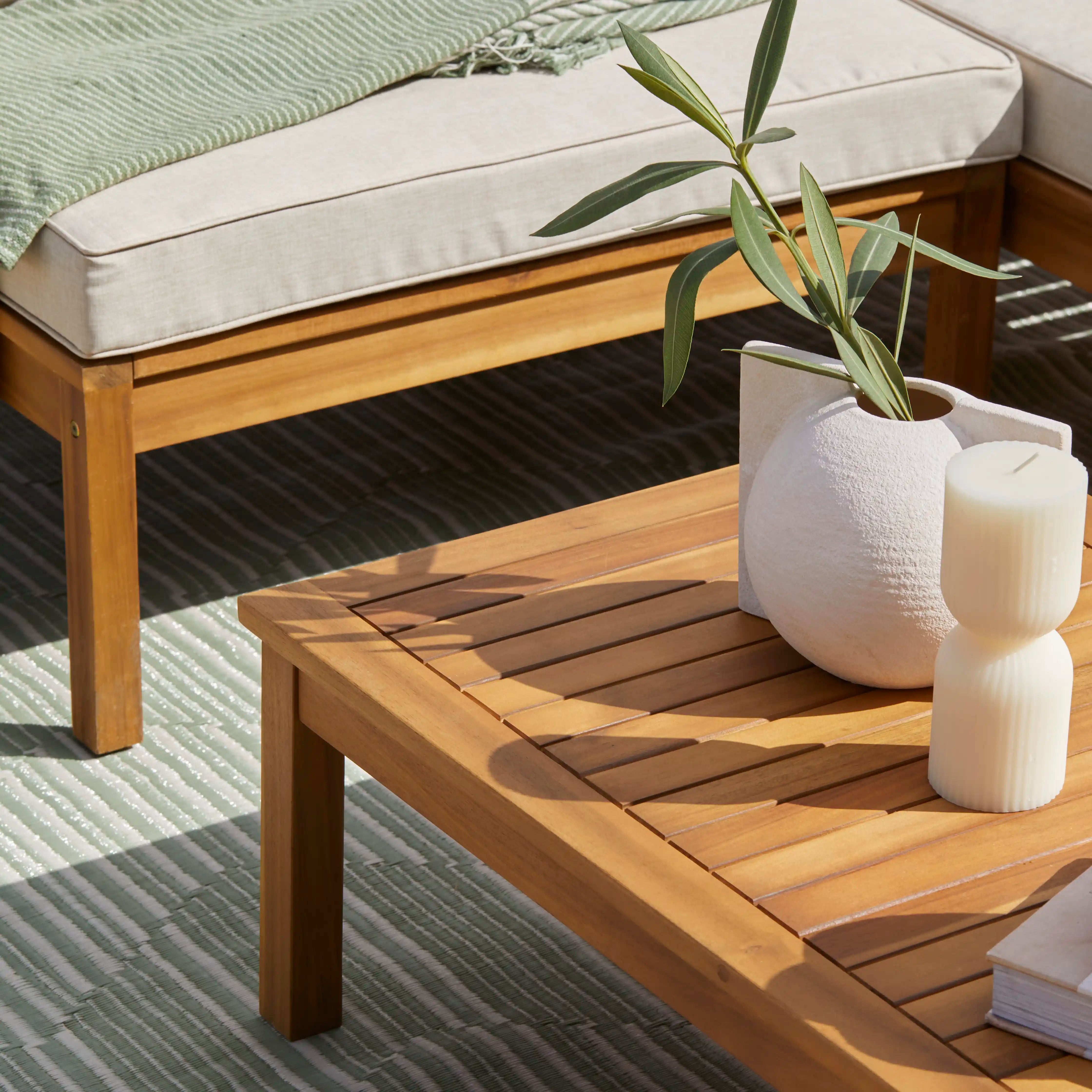 Dakota Wooden Garden Corner Sofa Set with Cream Parasol - Sand Cushions - Image 6