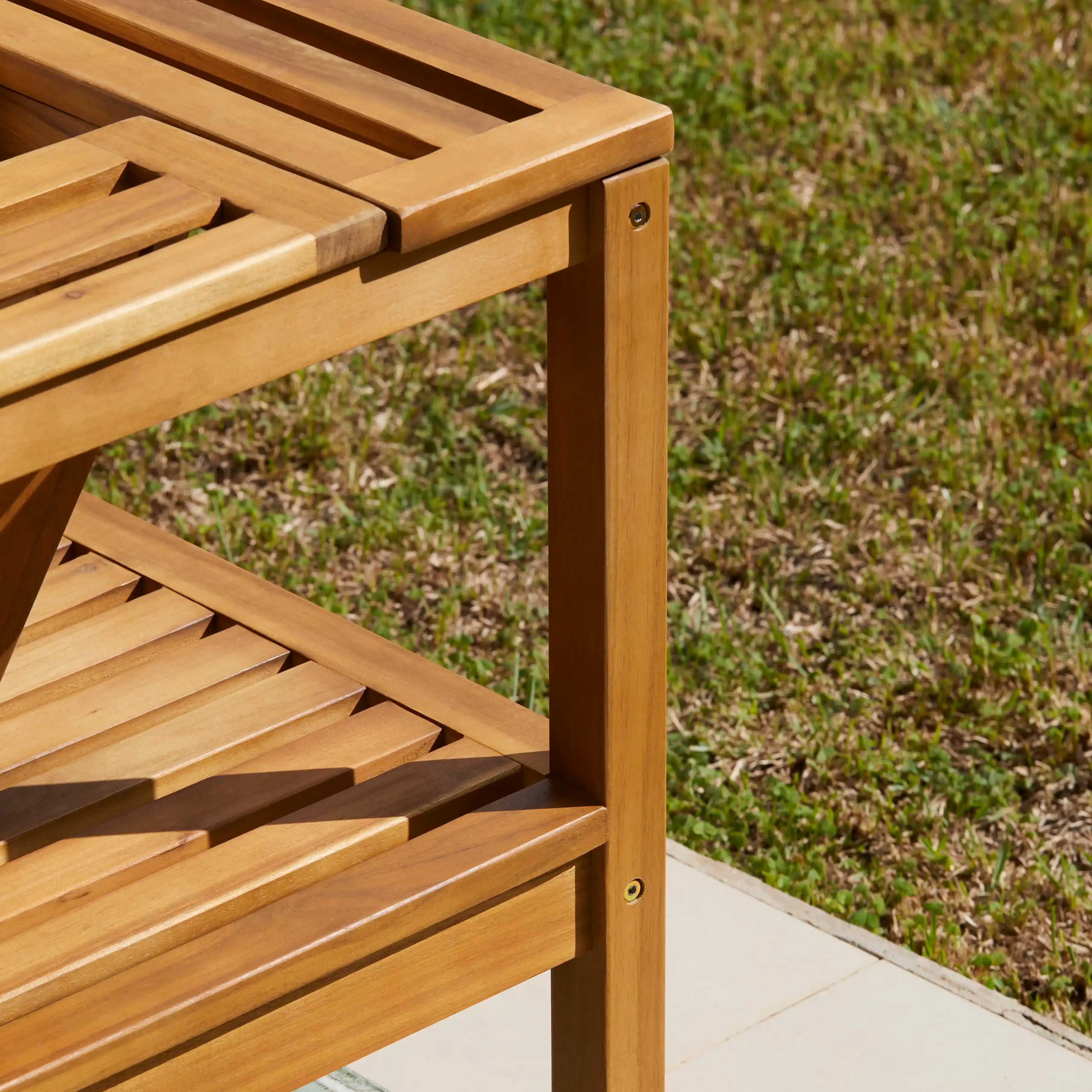 Dakota Wooden Garden Corner Sofa Set with Cream Parasol - Sand Cushions - Image 13