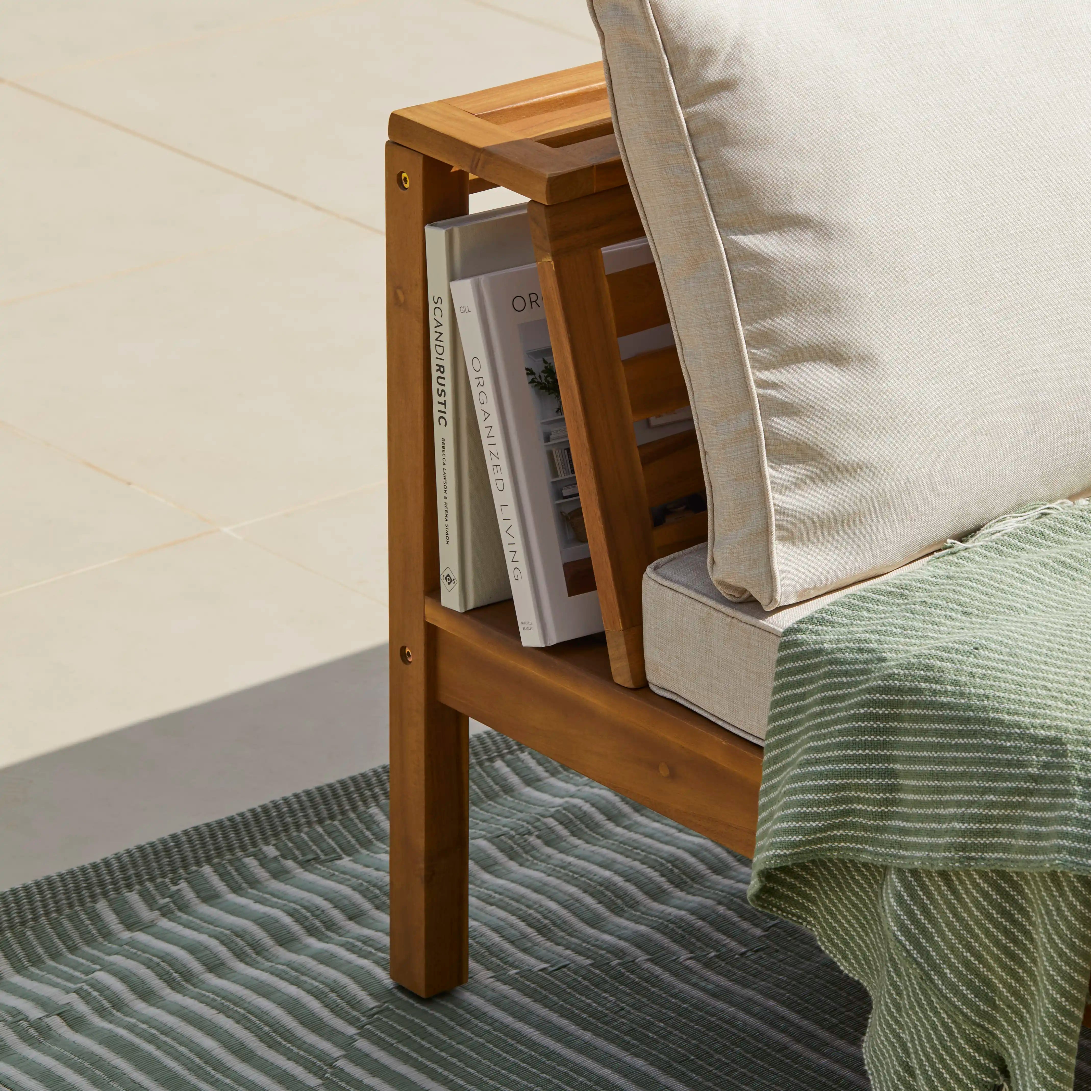 Dakota Wooden Garden Corner Sofa Set with Cream Parasol - Sand Cushions - Image 8