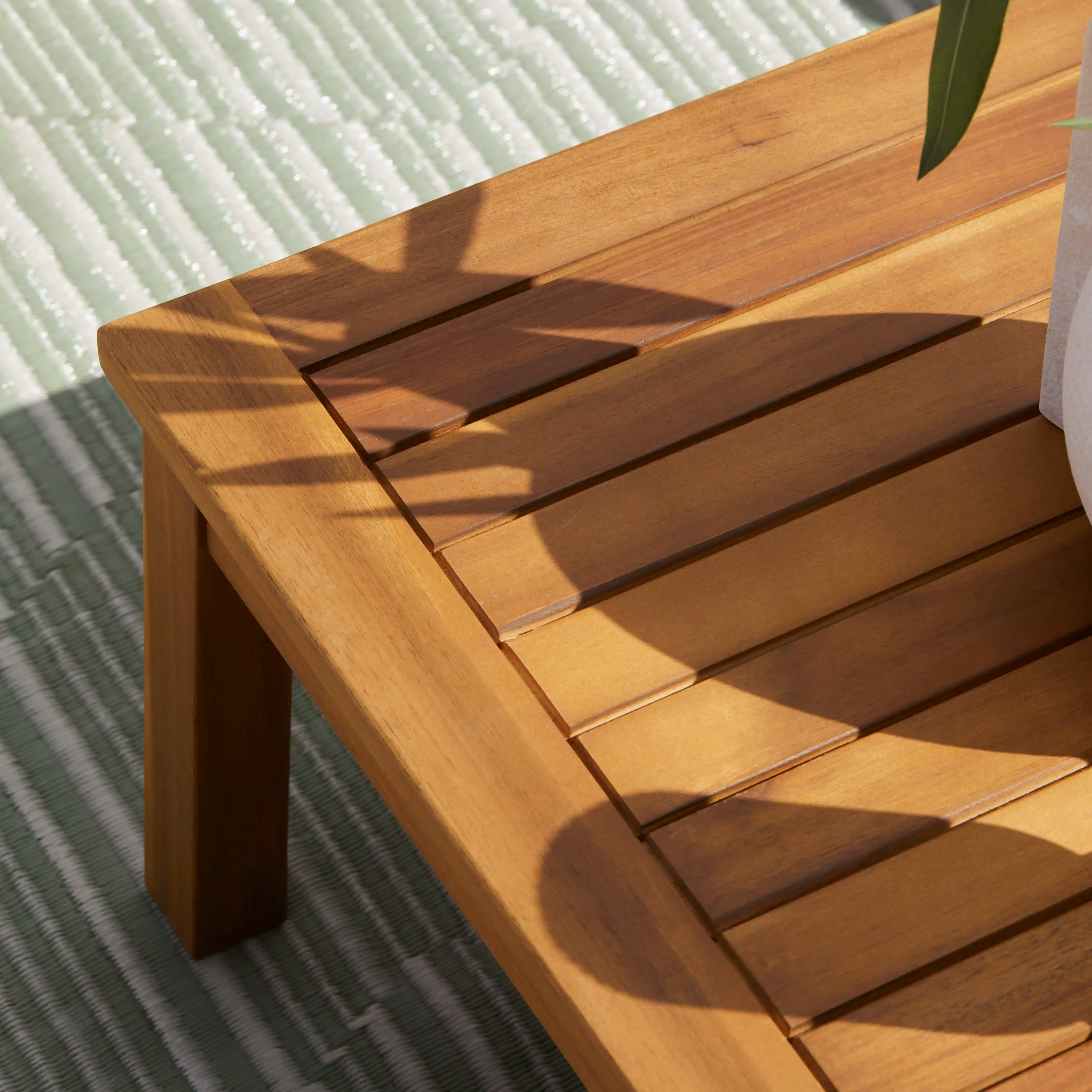 Dakota Wooden Garden Corner Sofa Set with Cream Parasol - Sand Cushions - Image 10