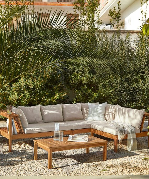 Dakota Wooden Garden Corner Sofa Set - Sand Cushions