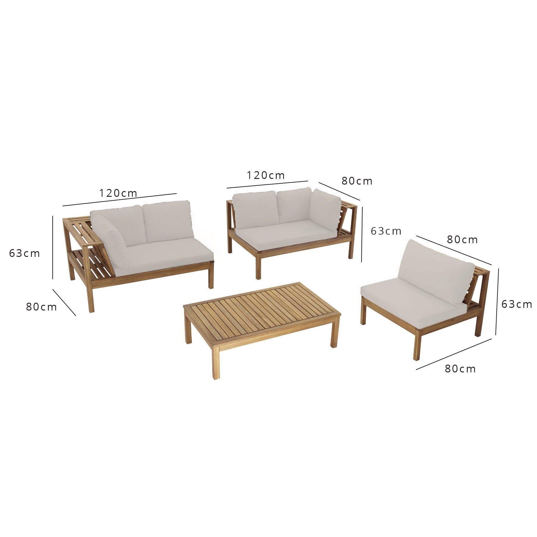 Dakota Wooden Garden Corner Sofa Set with Cream Parasol - Sand Cushions - Image 19
