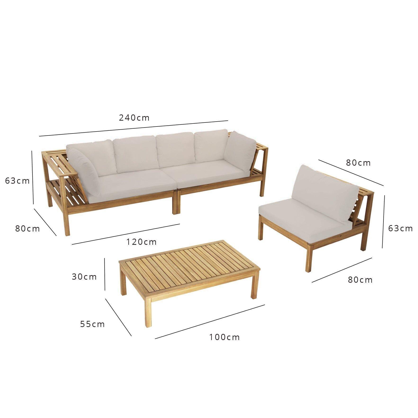 Dakota Wooden Garden Corner Sofa Set with Cream Parasol - Sand Cushions - Image 18