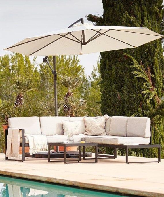 Maia 5 Seater Garden Interchangeable Sofa Set with Cream Lean Over Parasol - Black