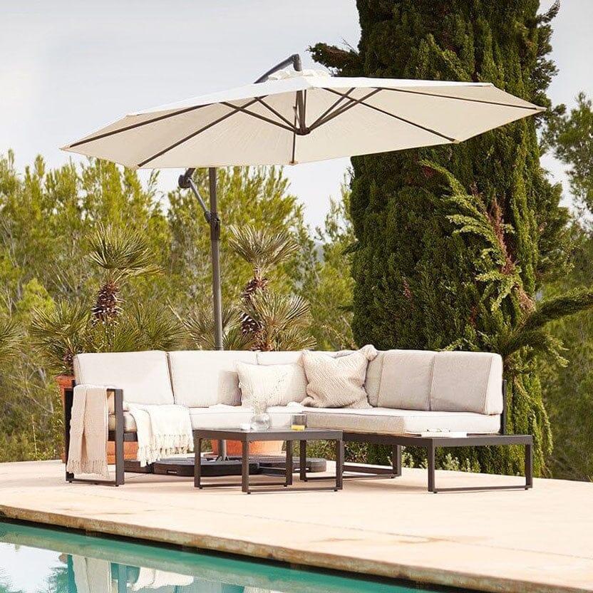 Maia 5 Seater Garden Interchangeable Sofa Set with Cream Lean Over Parasol - Black