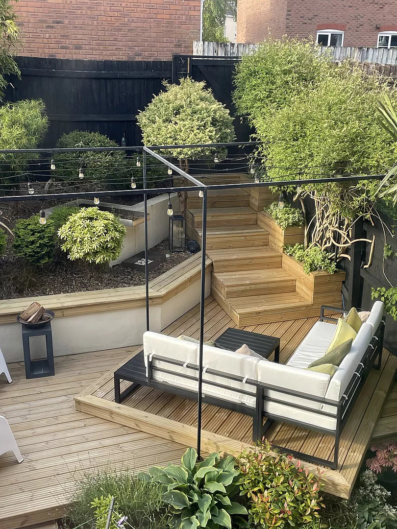 Maia 5 Seater Garden Interchangeable Sofa Set with Cream Lean Over Parasol - Black - Image 3