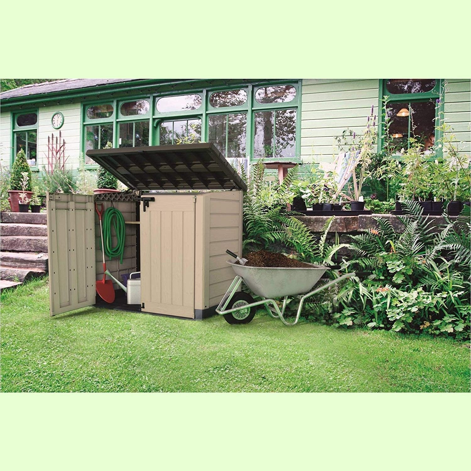 Keter Store It Out Max 1200L Outdoor Garden & Wheelie Bin Storage Shed - Beige & Brown - Image 3